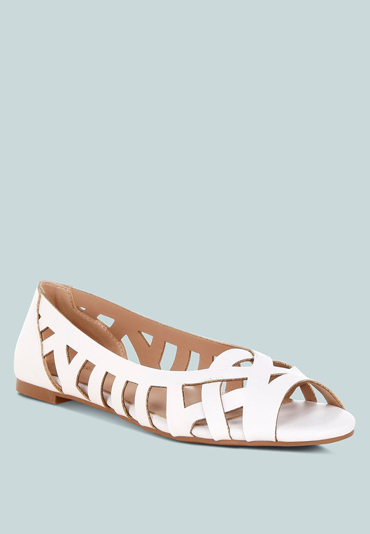 moira woven peep toe flats#color_white