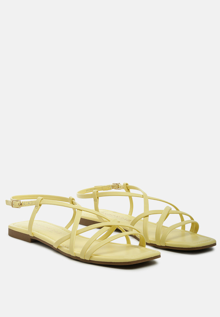 molly cuddles cross strap detail flat sandals#color_yellow
