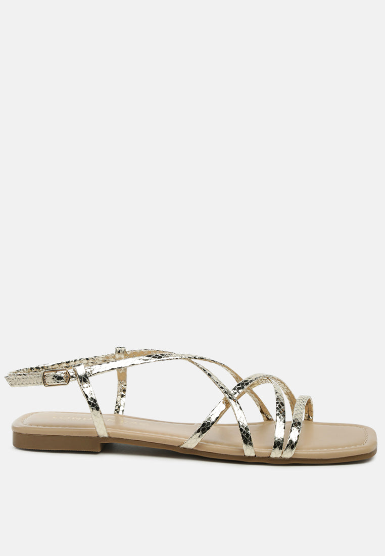 molly cuddles cross strap detail flat sandals#color_gold