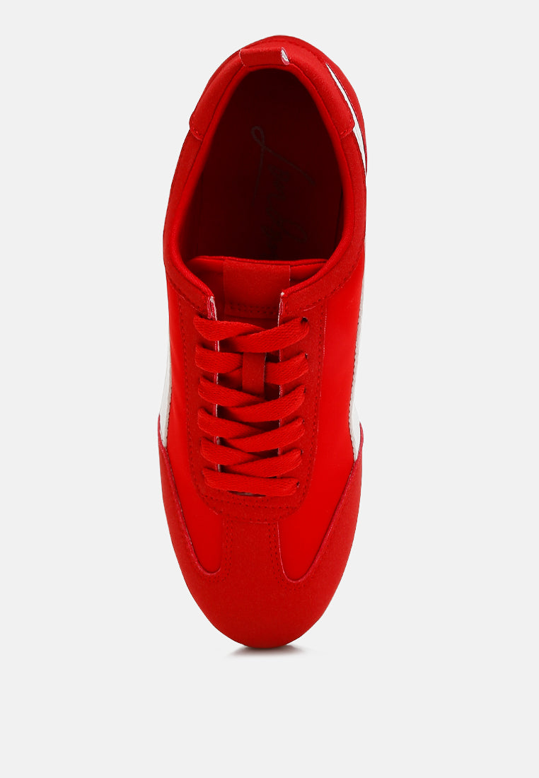 montek faux leather lace-up sneakers#color_red