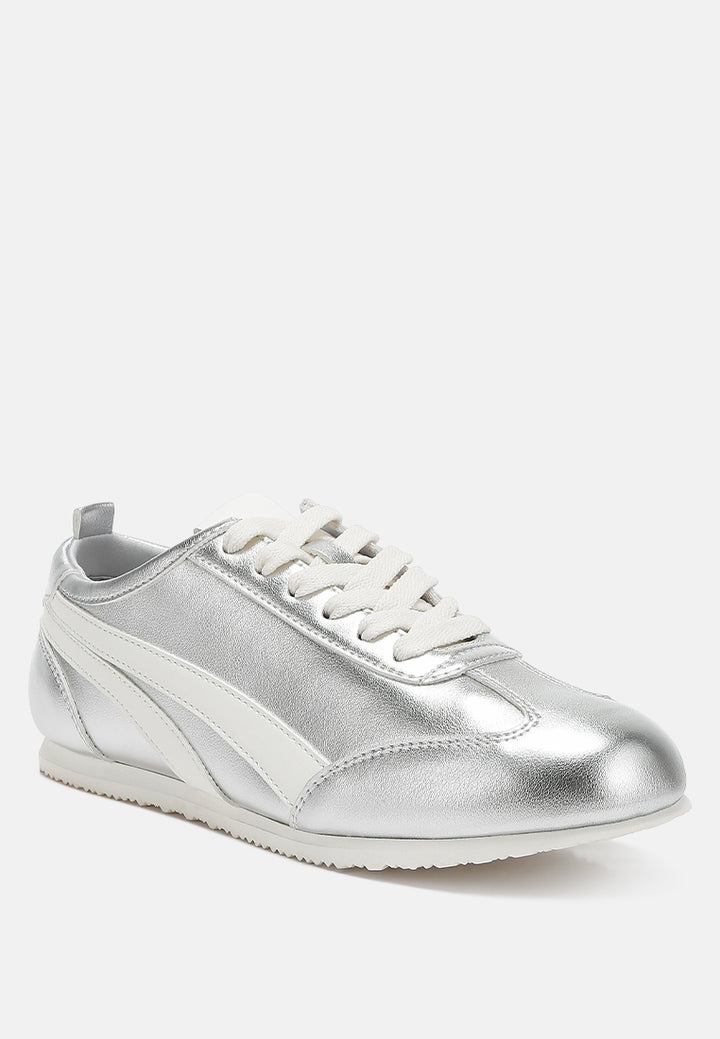 montek metallic lace-up sneakers#color_silver