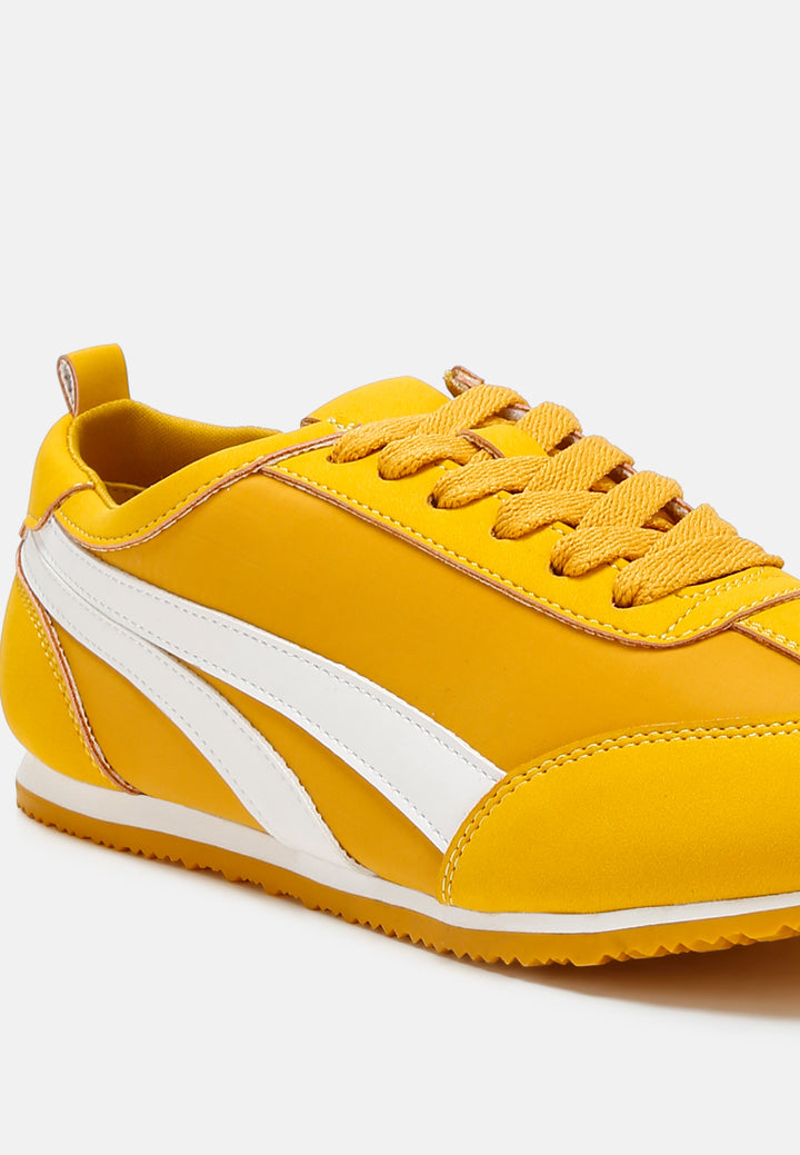 faux leather lace-up sneakers by ruw#color_yellow