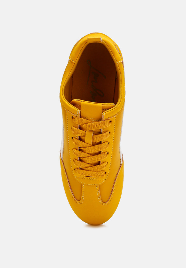 montek faux leather lace-up sneakers#color_yellow