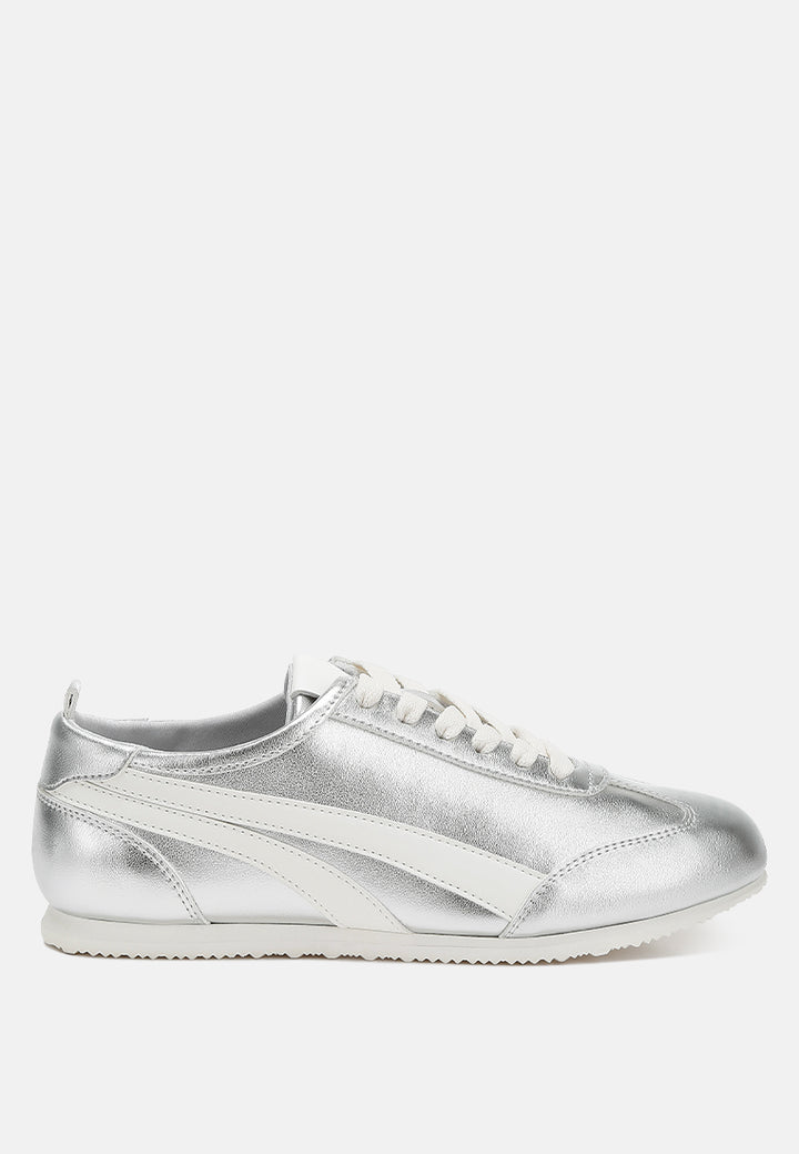 metallic lace-up sneakers by ruw#color_silver