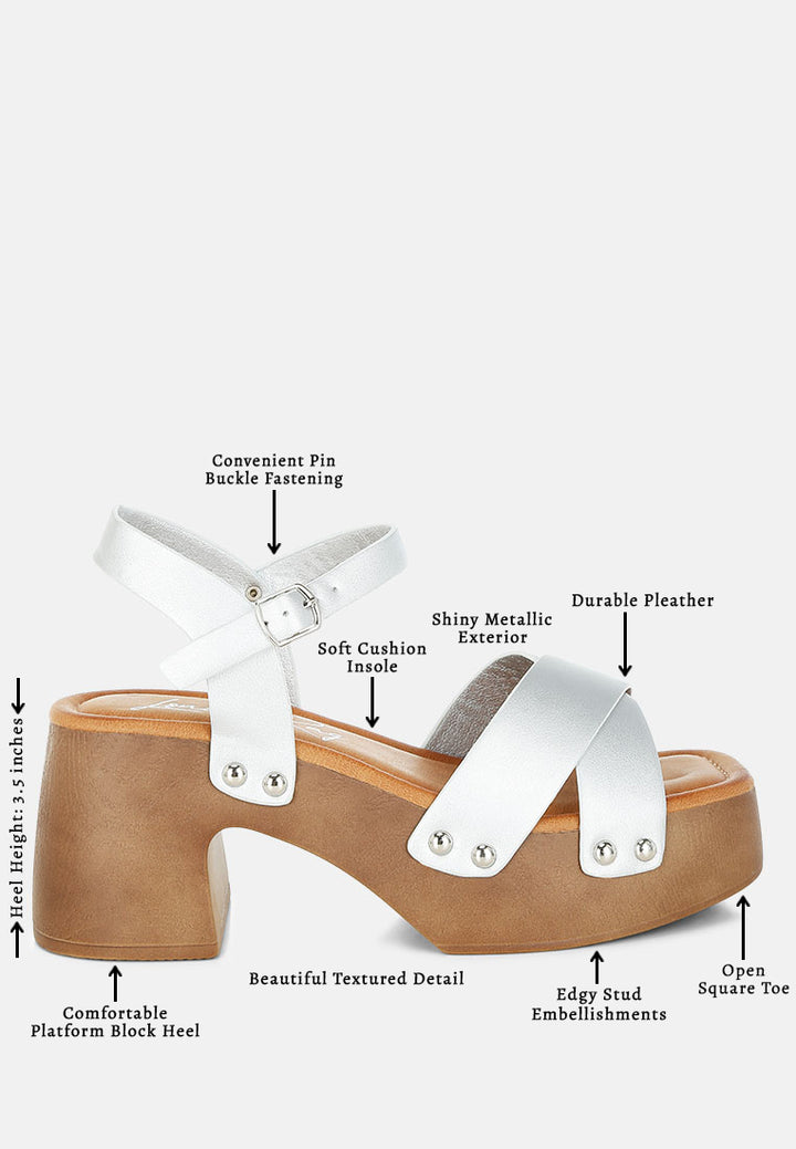 morasa metallic pleather clog sandals by mode#silver