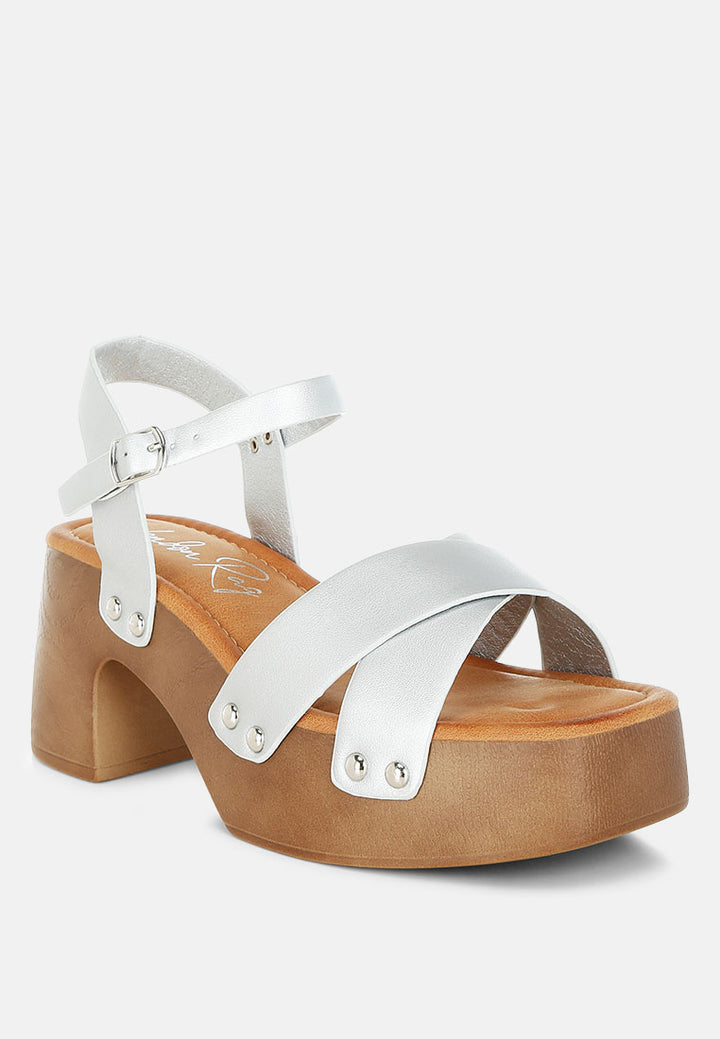 morasa metallic pleather clog sandals by mode#silver