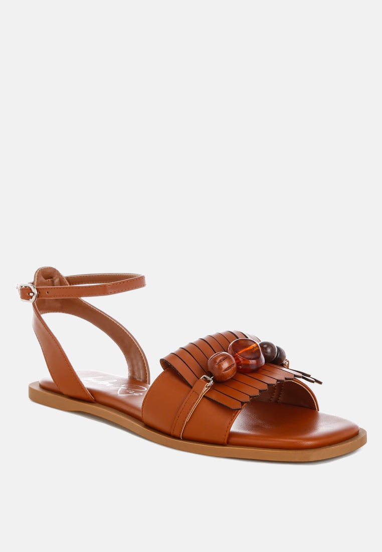 beaded flat sandals by mode#color_tan