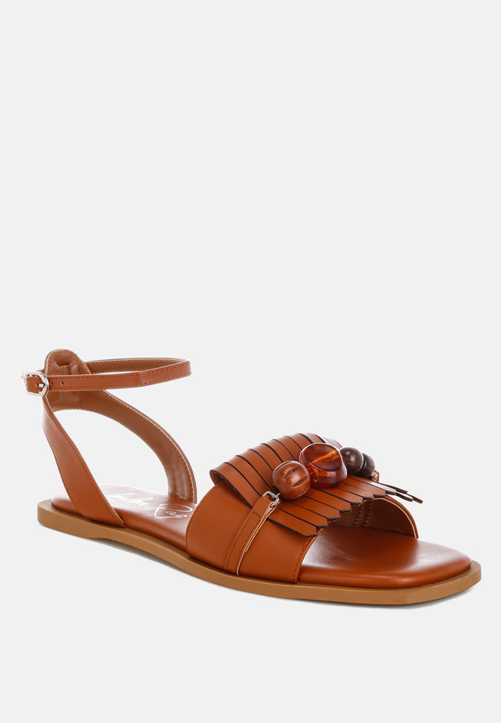 beaded flat sandals by ft#color_tan