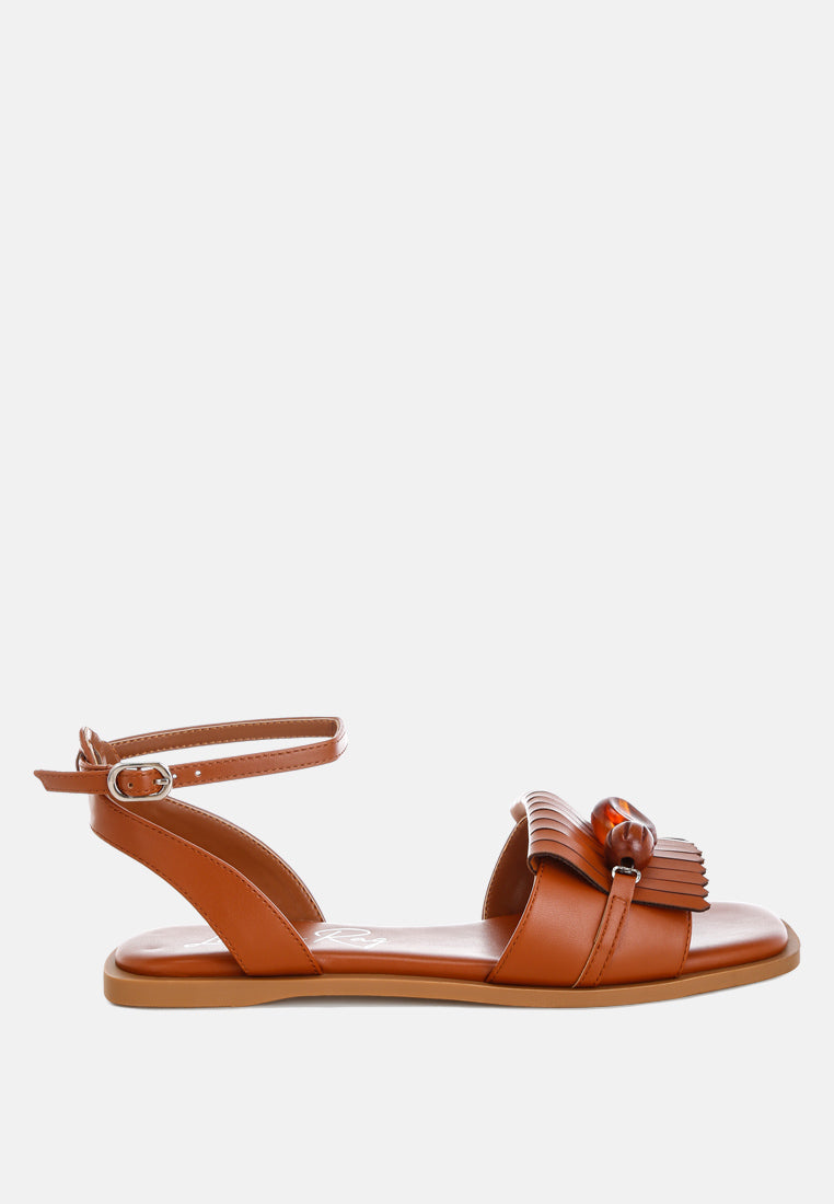 beaded flat sandals by mode#color_tan
