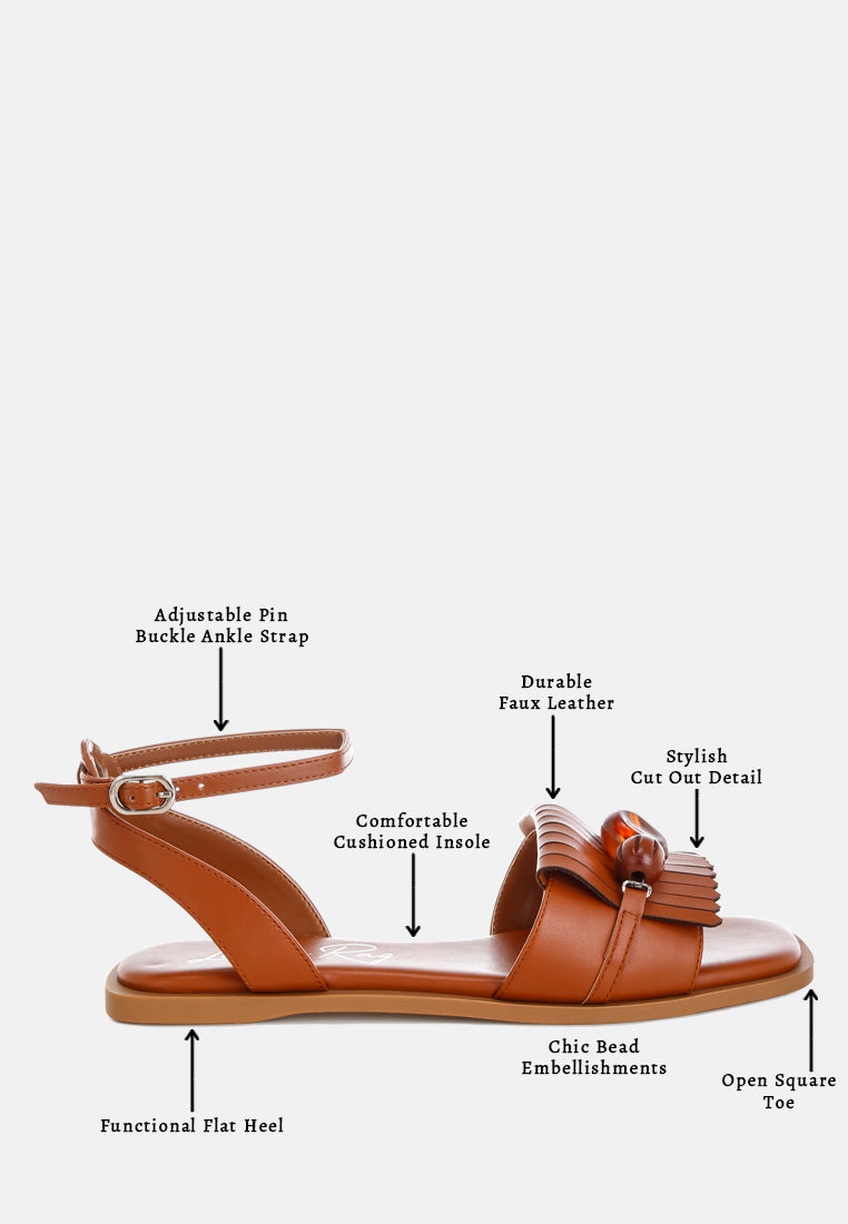 beaded flat sandals by ft#color_tan