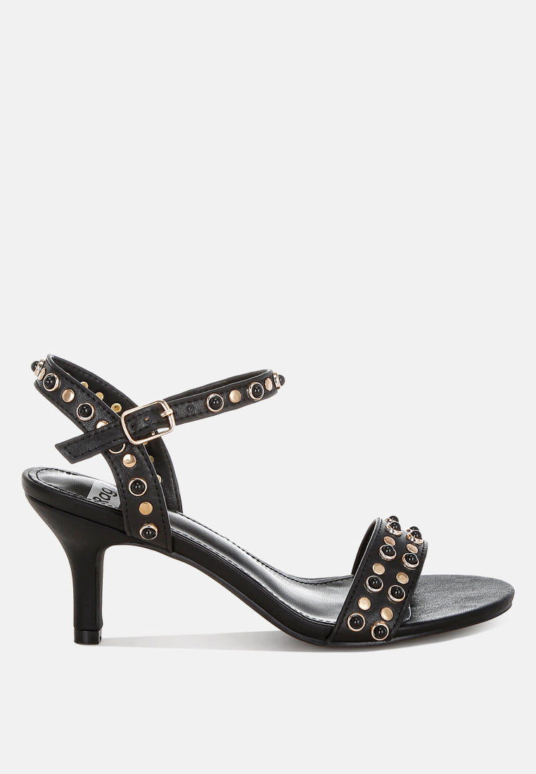 morosa studded real leather kitten heel sandals#color_black