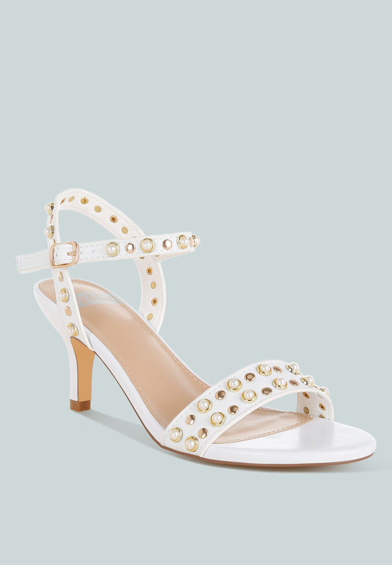 morosa studded real leather kitten heel sandals#color_white
