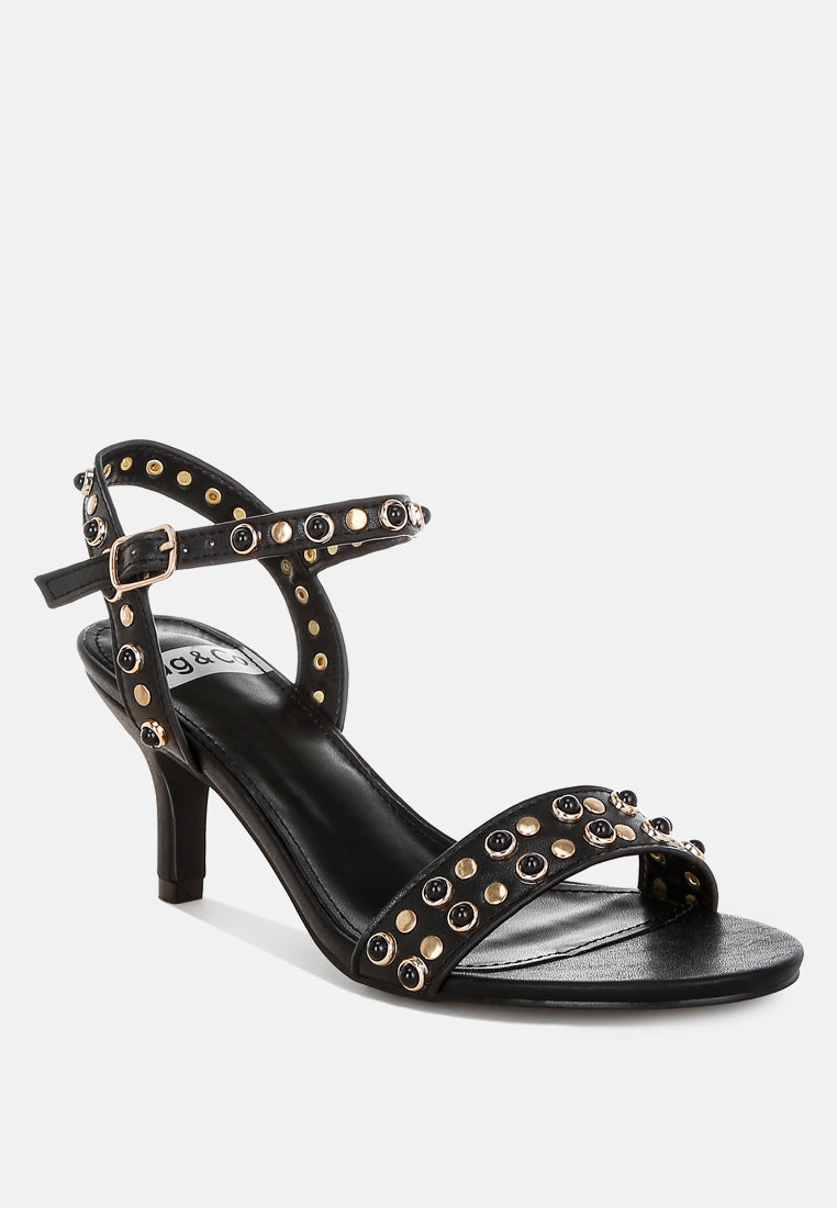 morosa studded real leather kitten heel sandals#color_black