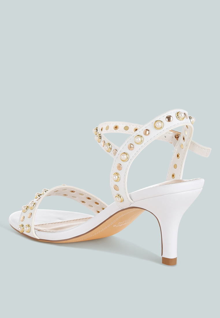 morosa studded real leather kitten heel sandals#color_white