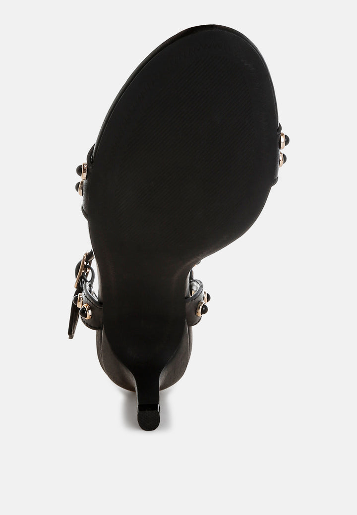 morosa studded real leather kitten heel sandals#color_black