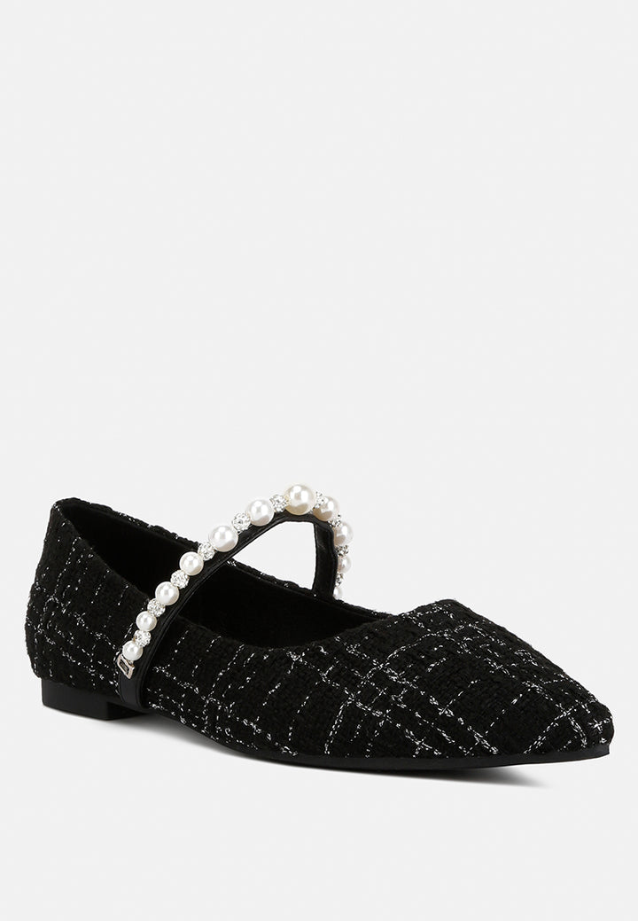 mowie tweed mary jane ballet flats#color_black
