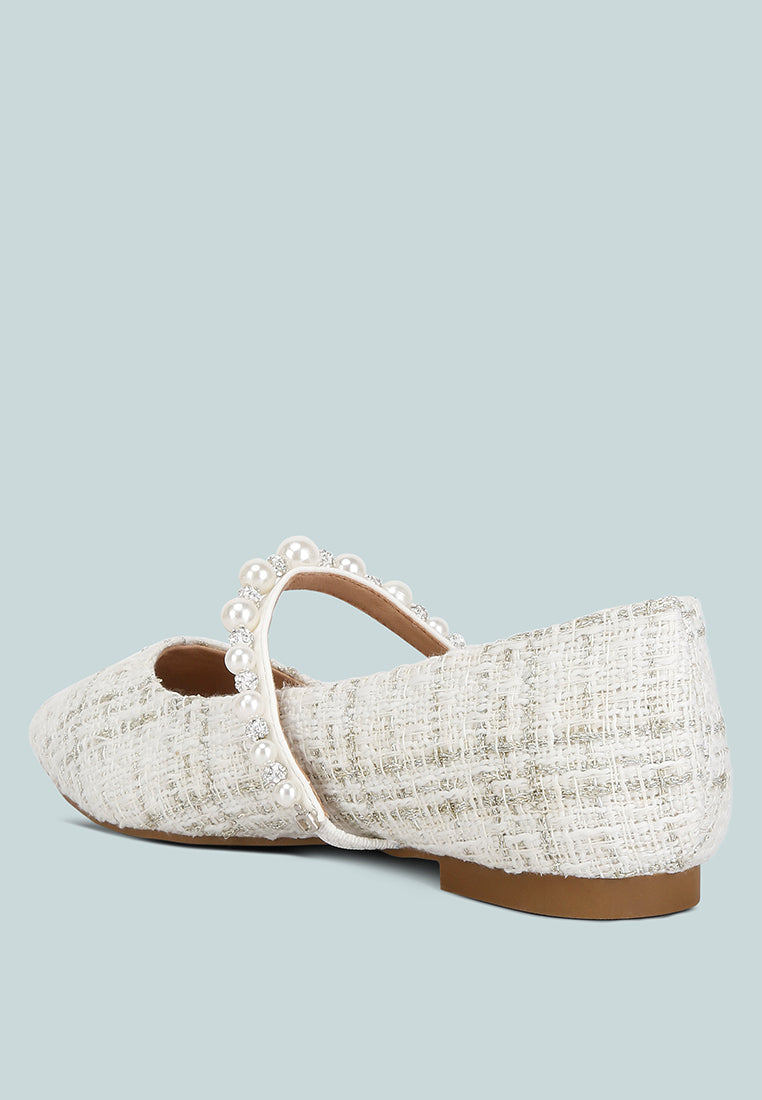 mowie tweed mary jane ballet flats#color_white