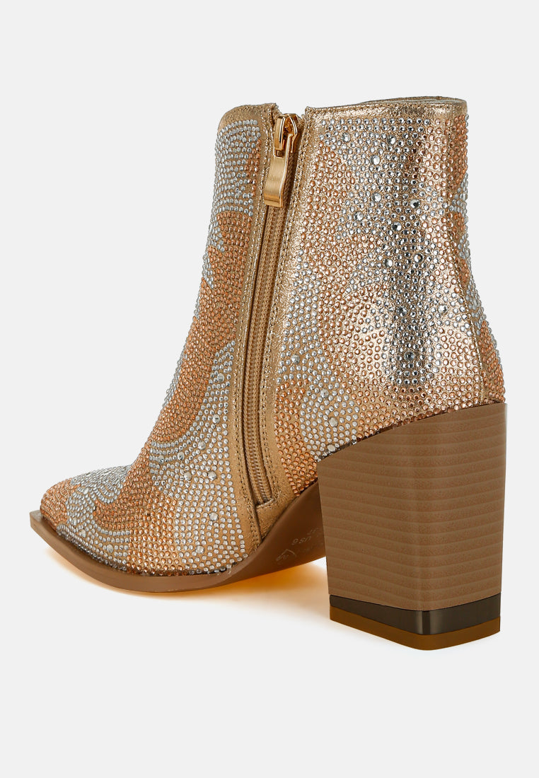 rhinestones embellished ankle boots by ruw#color_gold