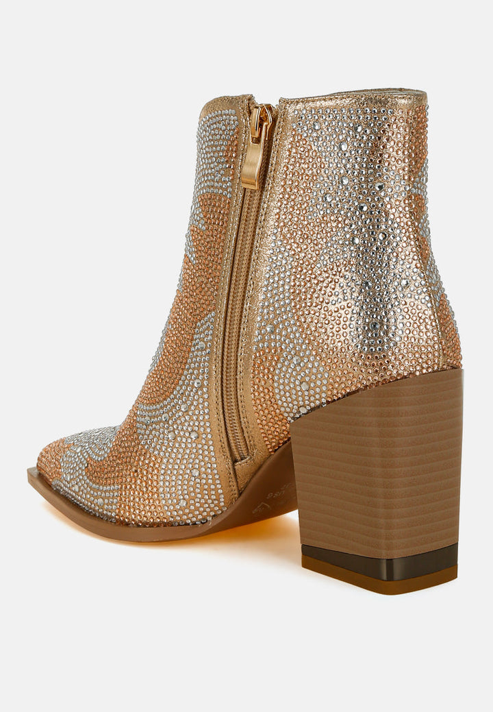 rhinestones embellished ankle boots by rag#color_gold