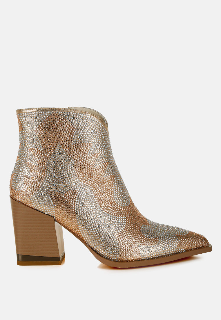 rhinestones embellished ankle boots by ruw#color_gold