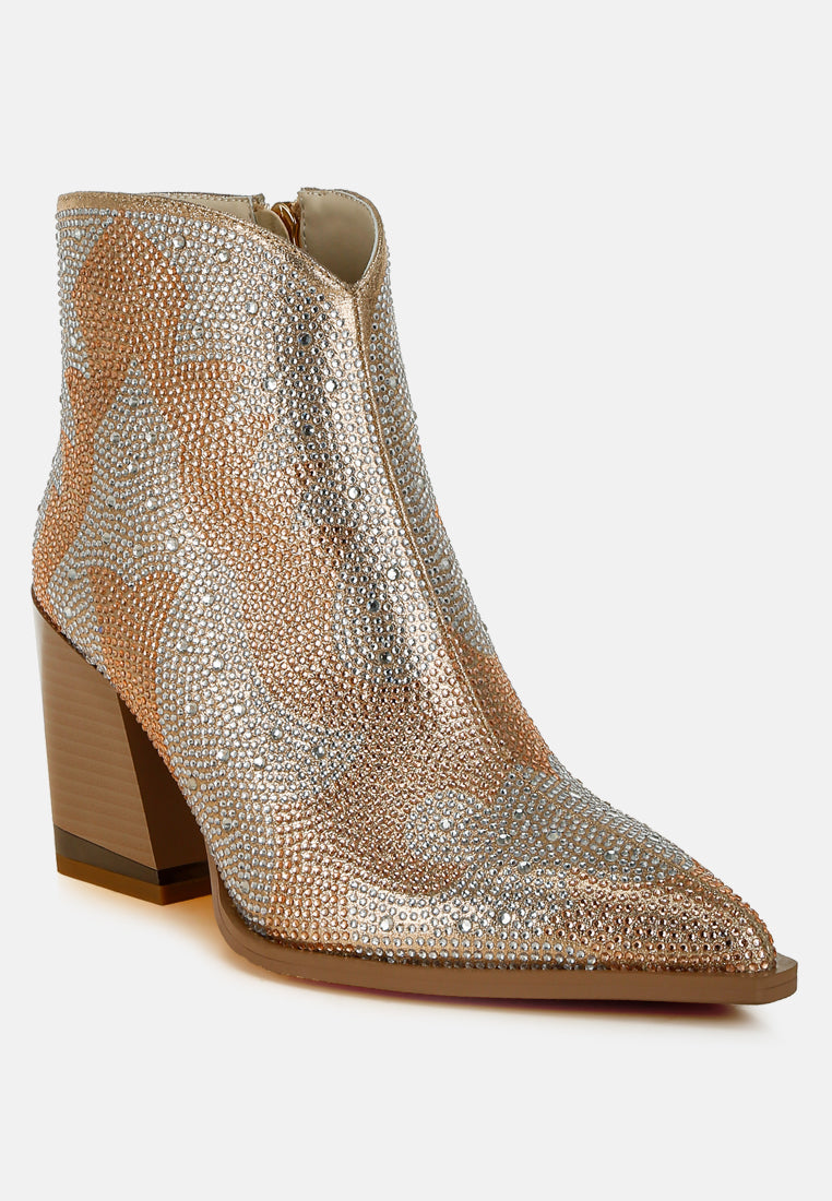 rhinestones embellished ankle boots by rag#color_gold