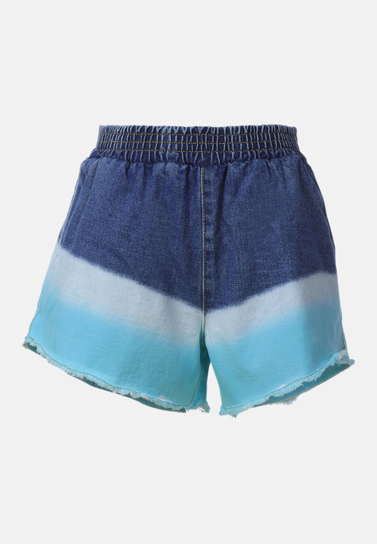 aqua tie dye denim shorts by ft#color_denim 