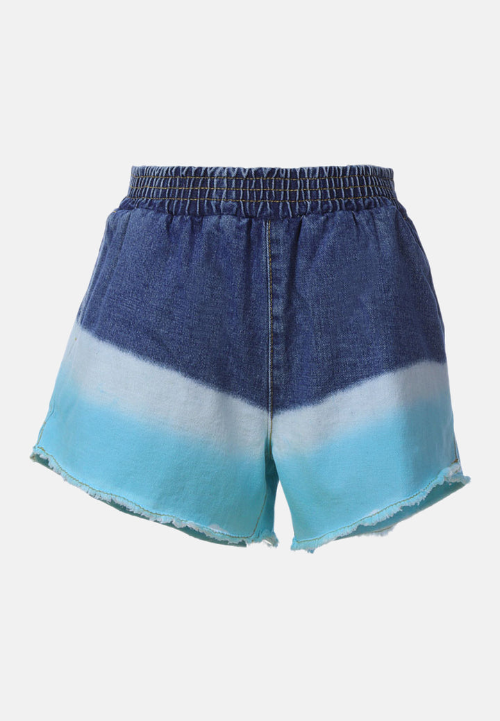 aqua tie dye denim shorts by ft#color_denim 