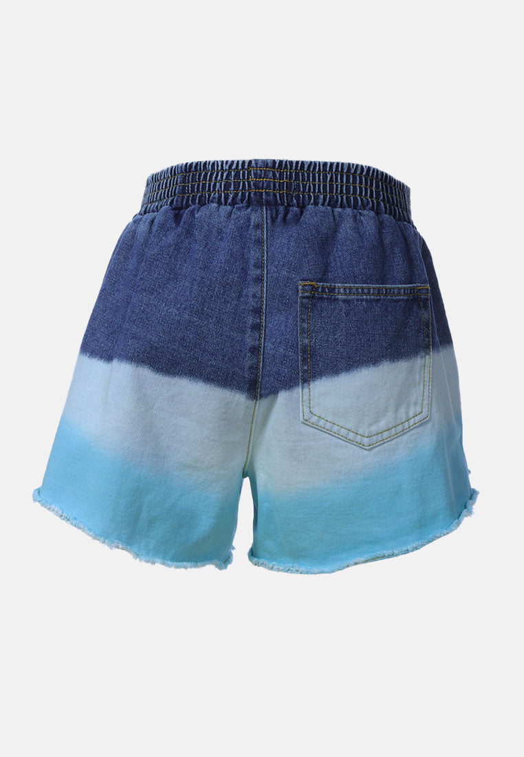 aqua tie dye denim shorts by ft#color_denim 