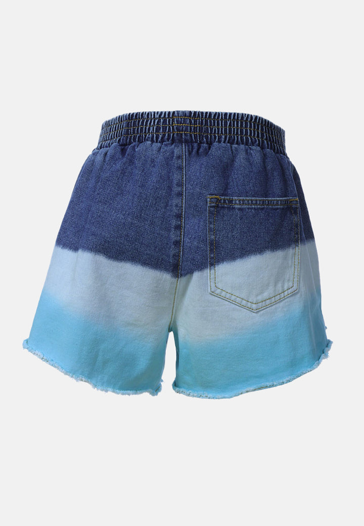 aqua tie dye denim shorts by ft#color_denim 