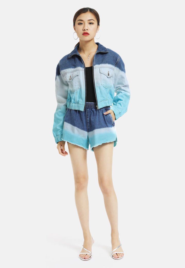 aqua tie dye denim shorts by ft#color_denim 