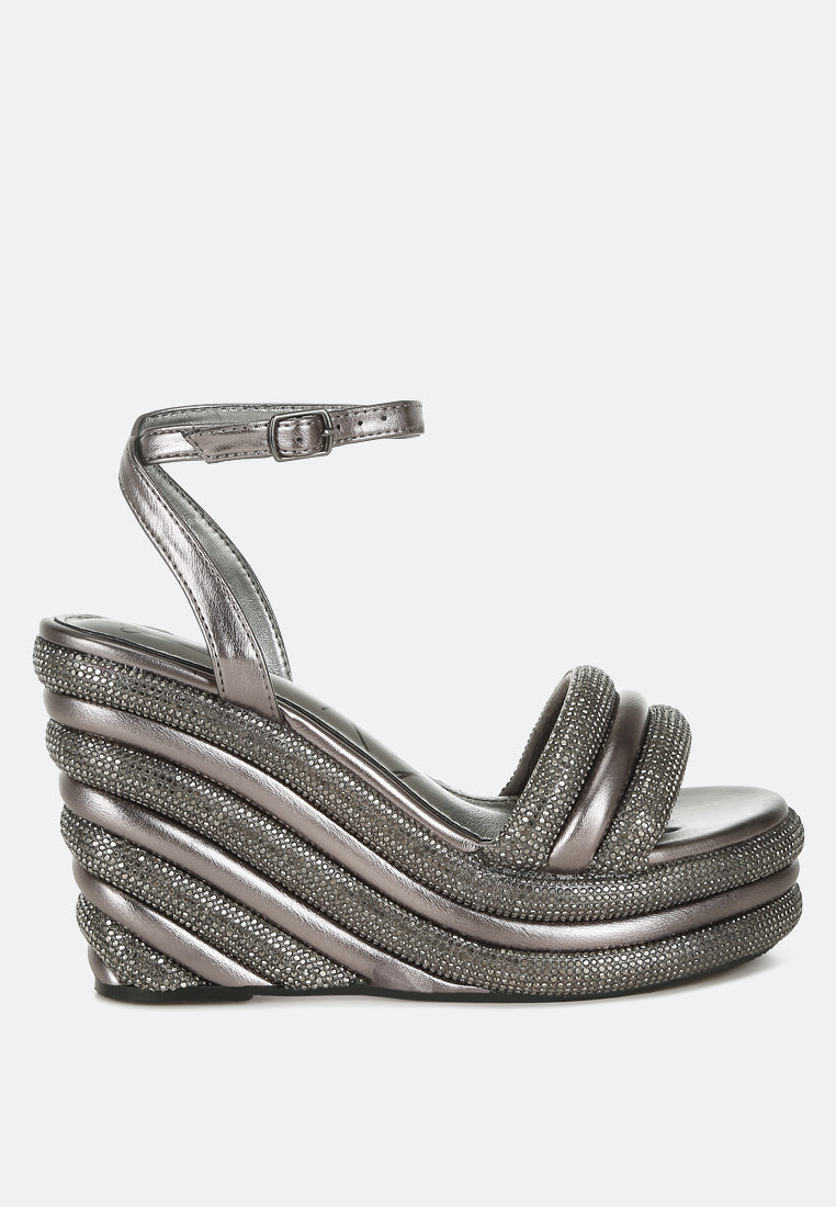 rhinestone studded wedge sandals by rag#color_pewter