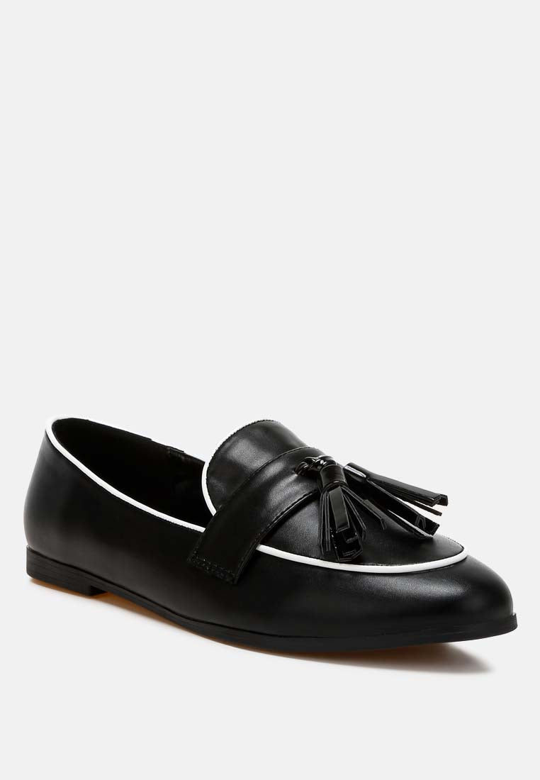 mythos dual tone tassel loafers#color_black