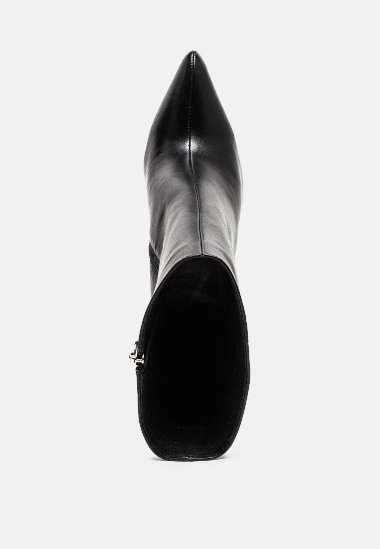 Bota stiletto de cuero por encima del tobillo#color_negro