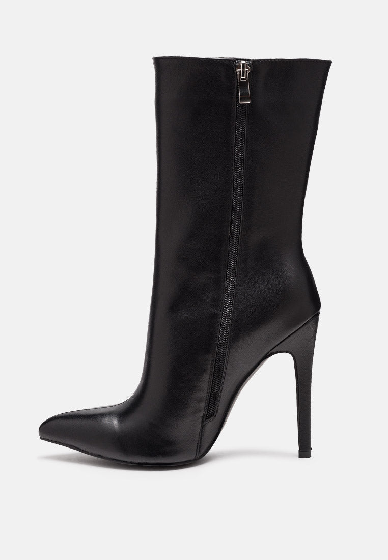 Bota stiletto de cuero por encima del tobillo#color_negro