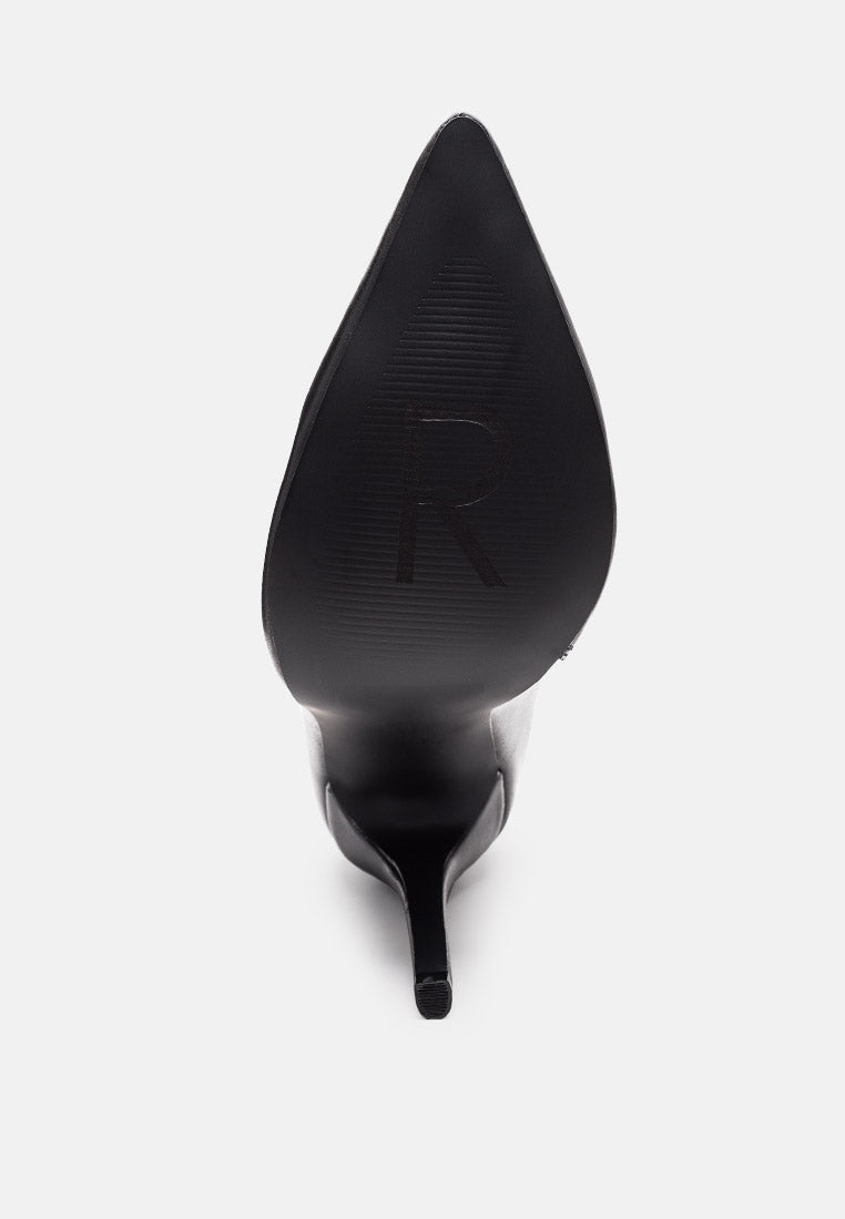 Bota stiletto de cuero por encima del tobillo#color_negro
