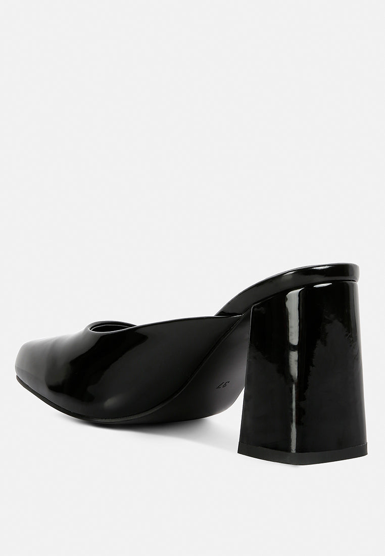 neoplast patent pu block heeled mules by ruw#color_black