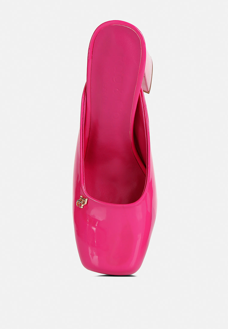 neoplast patent pu block heeled mules by ruw#color_pink