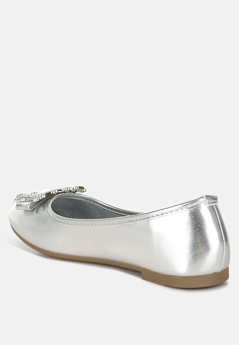 navik rhinestone buckle metallic ballerinas#color_silver