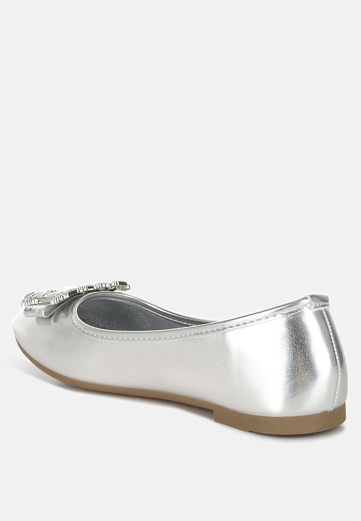 navik rhinestone buckle metallic ballerinas#color_silver