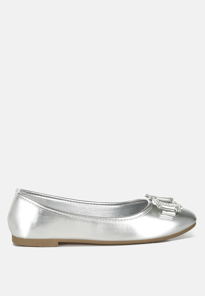 navik rhinestone buckle metallic ballerinas#color_silver