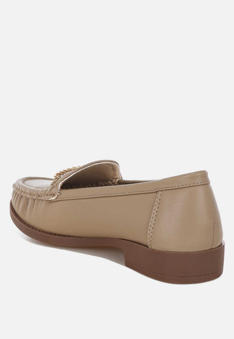 nemunk metallic chain detail loafers#color_nude