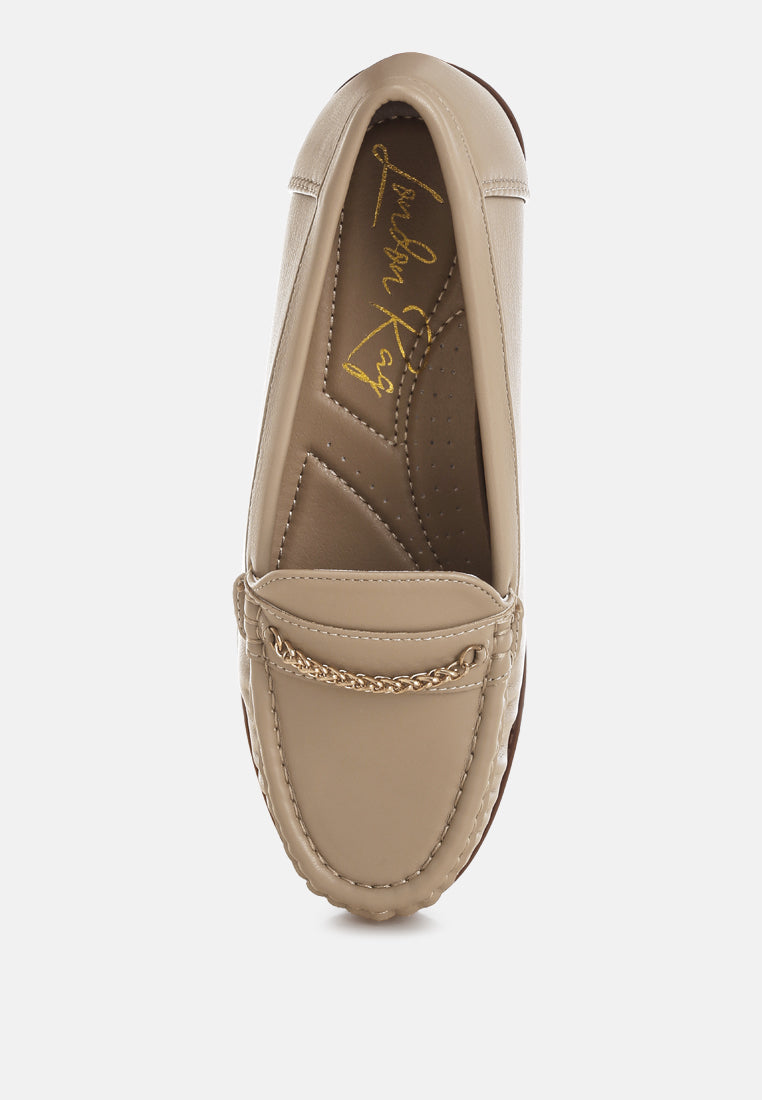 nemunk metallic chain detail loafers#color_nude