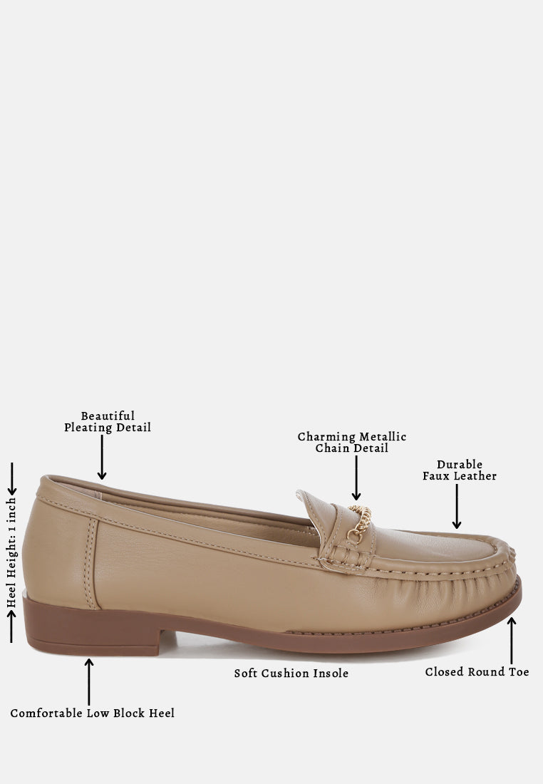 nemunk metallic chain detail loafers#color_nude