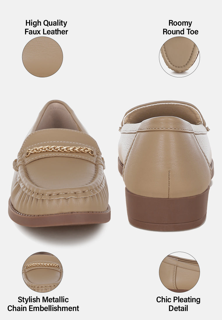 nemunk metallic chain detail loafers#color_nude