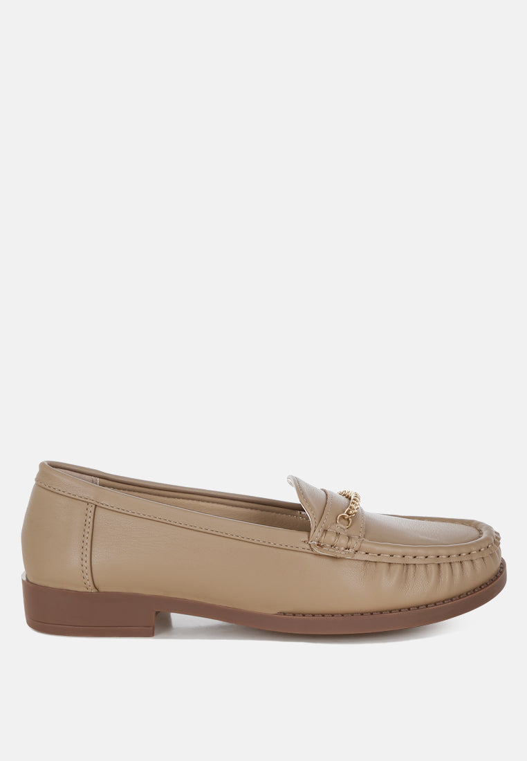 nemunk metallic chain detail loafers#color_nude