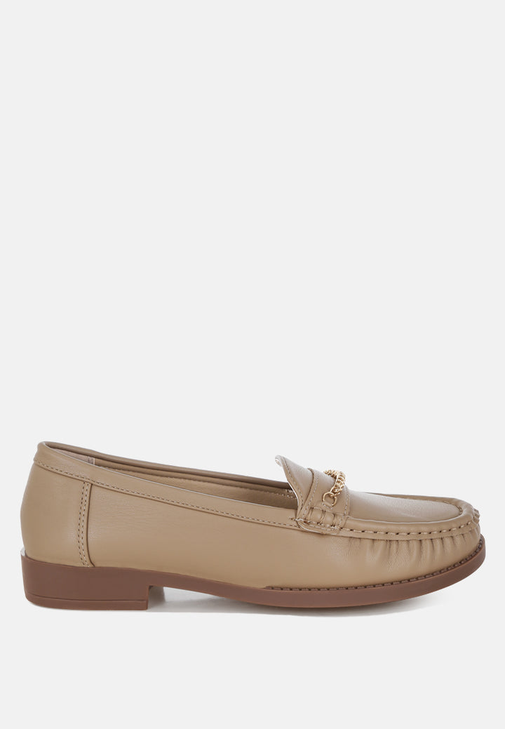 nemunk metallic chain detail loafers#color_nude