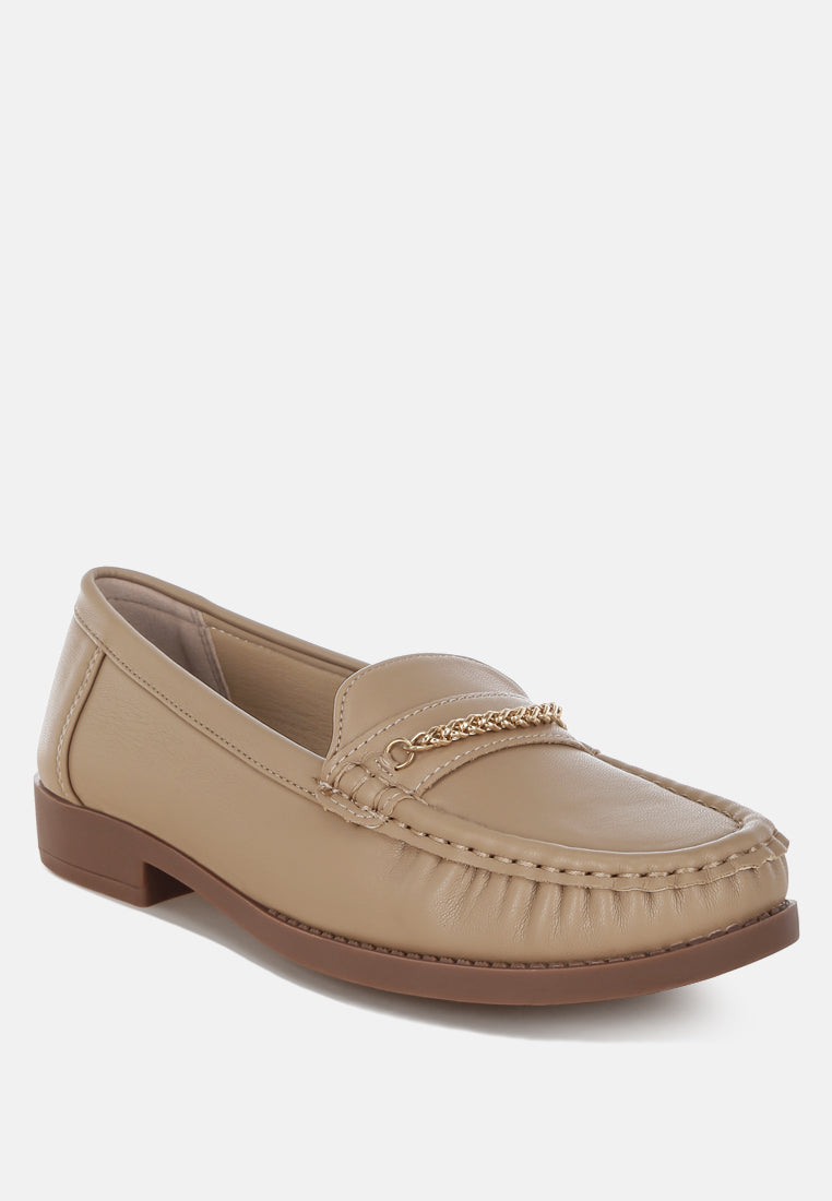 nemunk metallic chain detail loafers#color_nude