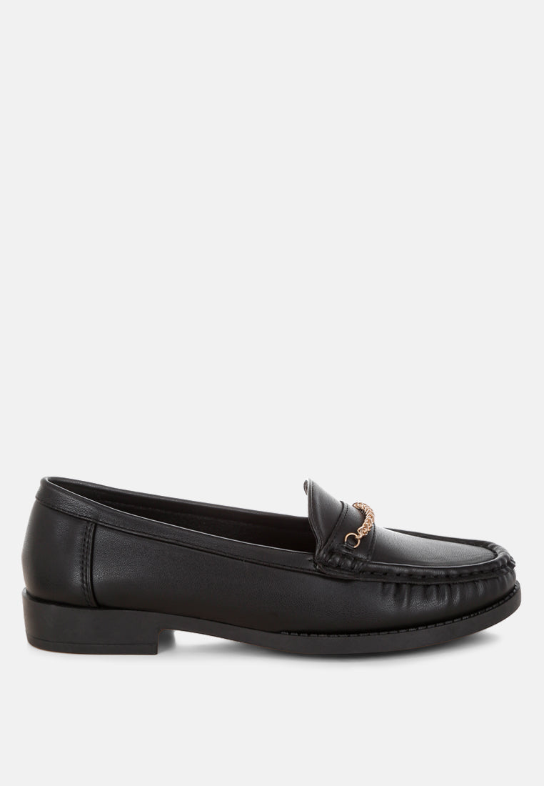 nemunk metallic chain detail loafers#color_black