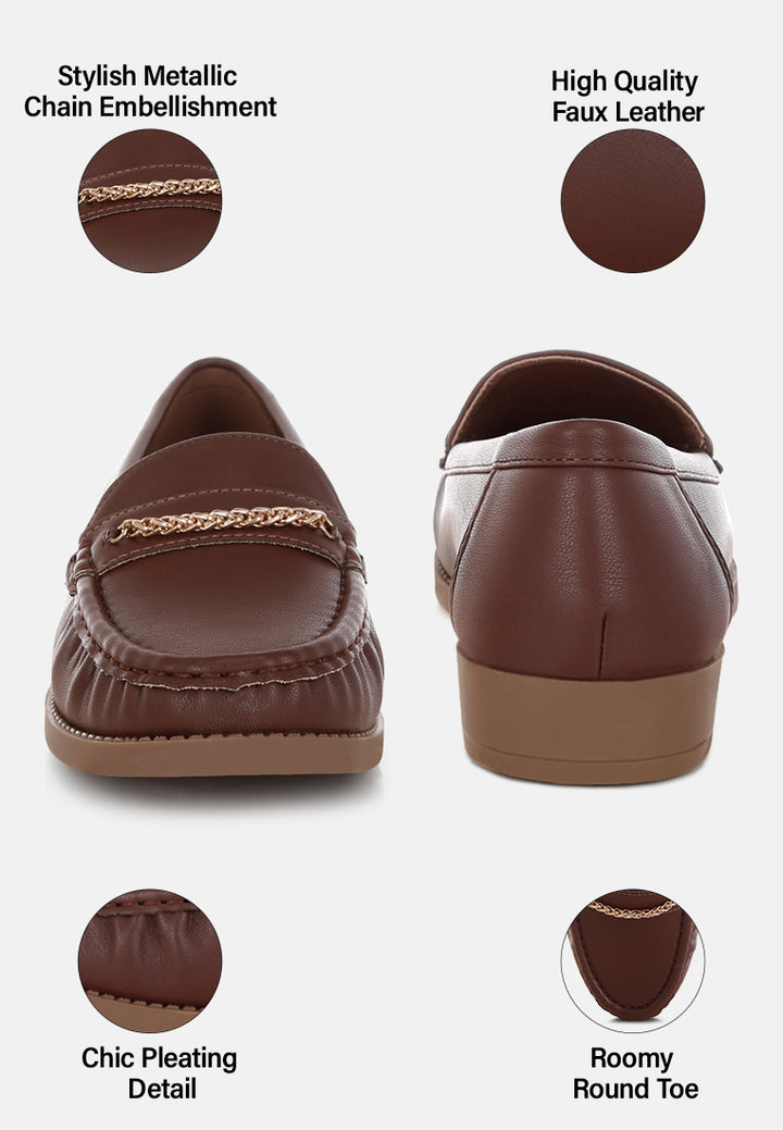 nemunk metallic chain detail loafers#color_brown