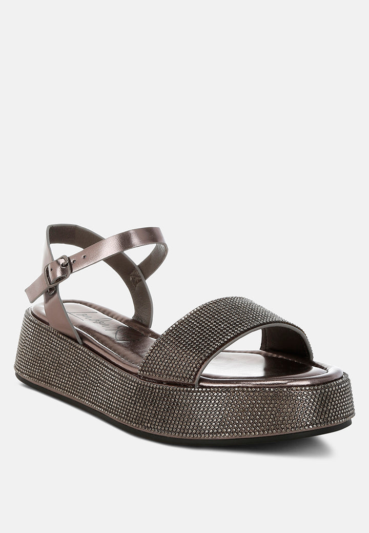 rhinestone embellished flatform sandals by ruw#color_pewter